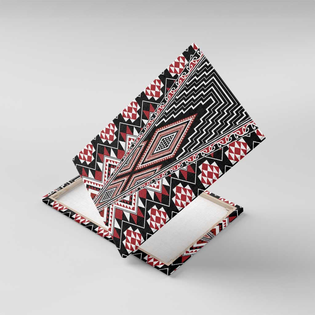 Red Aotearoa Tukutuku and Poutama Motif Canvas Wall Art