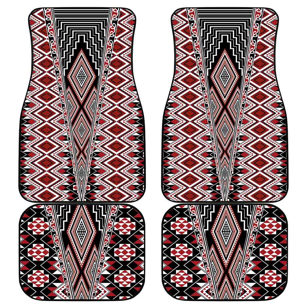 Red Aotearoa Tukutuku and Poutama Motif Car Mats