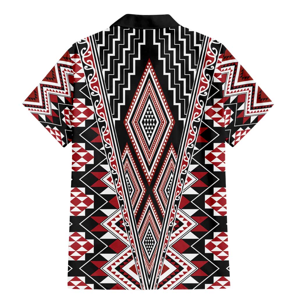 Red Aotearoa Tukutuku and Poutama Motif Family Matching Mermaid Dress and Hawaiian Shirt LT03 - Polynesian Pride