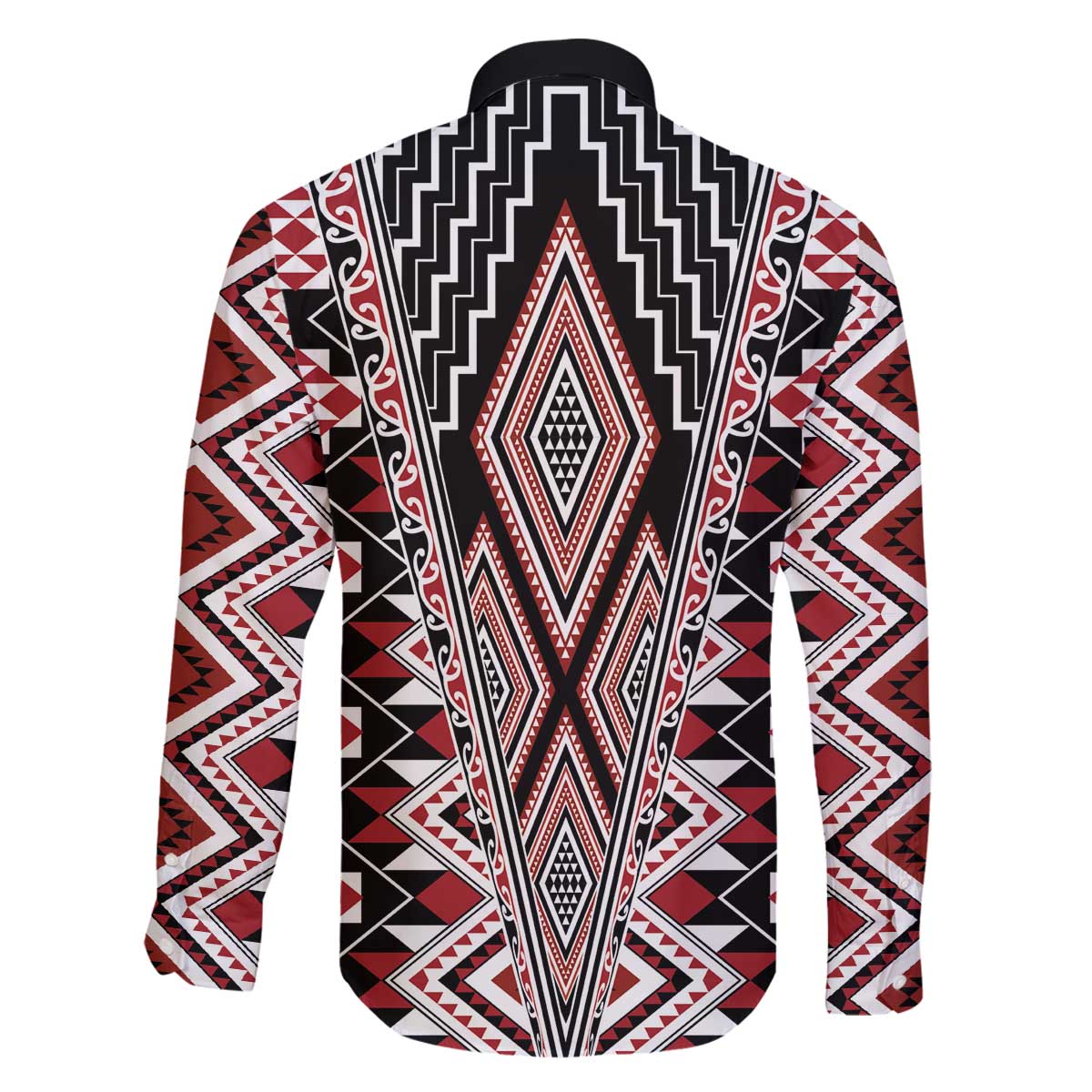 Red Aotearoa Tukutuku and Poutama Motif Family Matching Off The Shoulder Long Sleeve Dress and Hawaiian Shirt