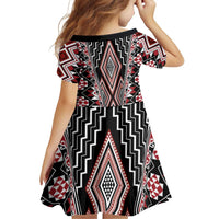 Red Aotearoa Tukutuku and Poutama Motif Family Matching Off Shoulder Short Dress and Hawaiian Shirt LT03 - Polynesian Pride