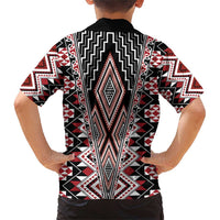 Red Aotearoa Tukutuku and Poutama Motif Family Matching Short Sleeve Bodycon Dress and Hawaiian Shirt LT03 - Polynesian Pride