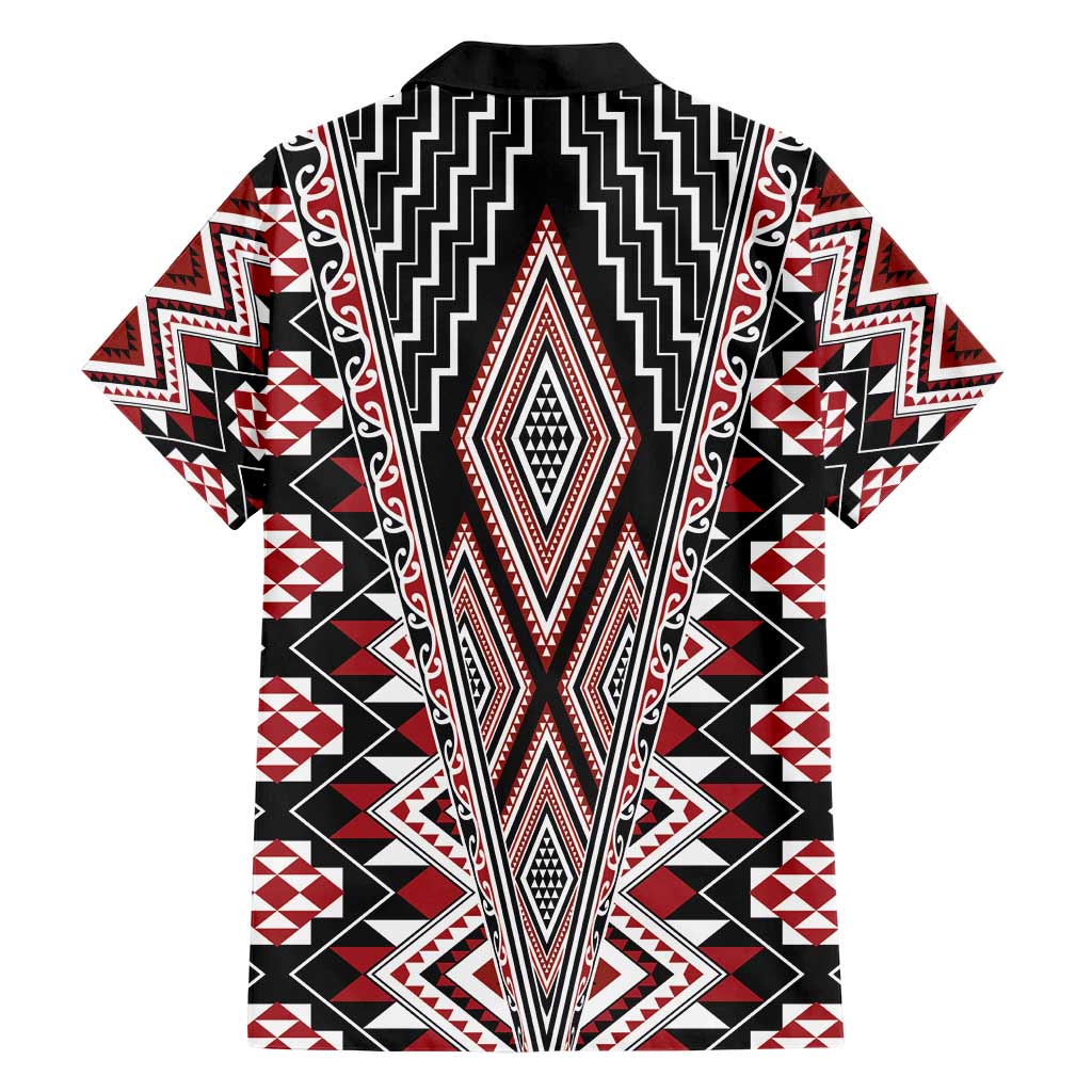 Red Aotearoa Tukutuku and Poutama Motif Family Matching Short Sleeve Bodycon Dress and Hawaiian Shirt LT03 - Polynesian Pride