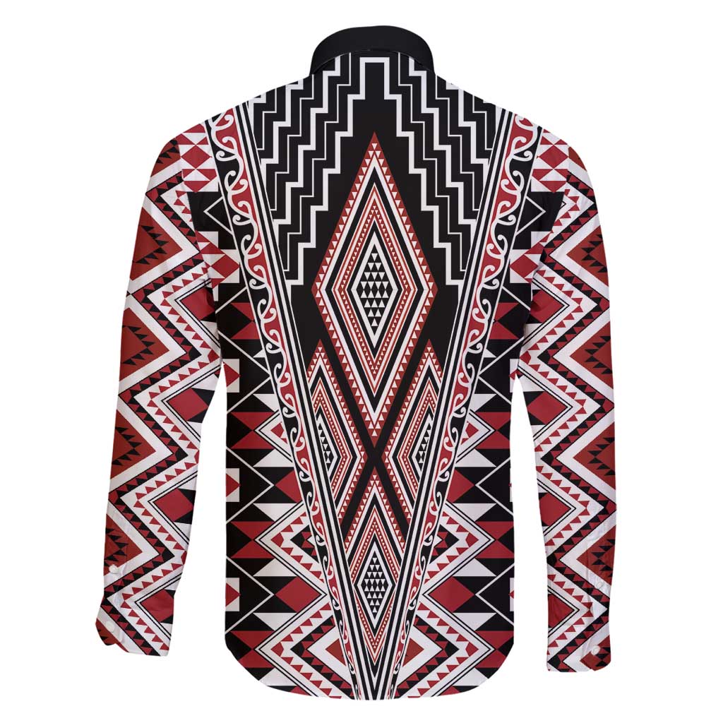 Red Aotearoa Tukutuku and Poutama Motif Family Matching Summer Maxi Dress and Hawaiian Shirt LT03 - Polynesian Pride