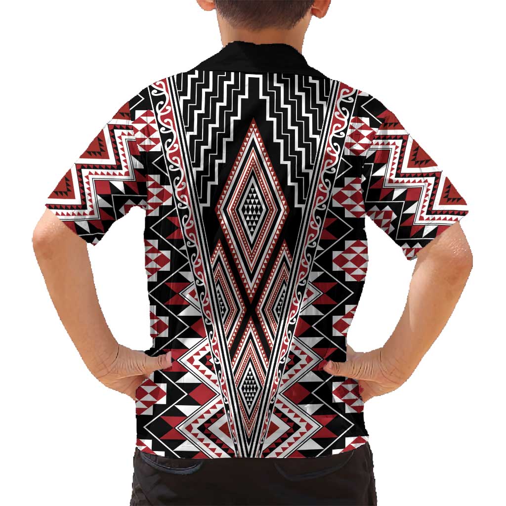 Red Aotearoa Tukutuku and Poutama Motif Family Matching Tank Maxi Dress and Hawaiian Shirt LT03 - Polynesian Pride