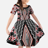 Red Aotearoa Tukutuku and Poutama Motif Family Matching Tank Maxi Dress and Hawaiian Shirt LT03 Daughter's Dress Red - Polynesian Pride