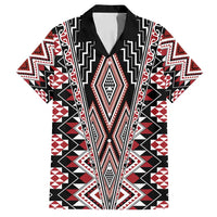 Red Aotearoa Tukutuku and Poutama Motif Family Matching Tank Maxi Dress and Hawaiian Shirt LT03 Dad's Shirt - Short Sleeve Red - Polynesian Pride