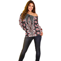 Red Aotearoa Tukutuku and Poutama Motif Off Shoulder Sweater LT03 - Polynesian Pride
