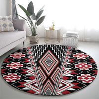 Red Aotearoa Tukutuku and Poutama Motif Round Carpet
