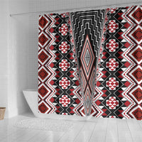 Red Aotearoa Tukutuku and Poutama Motif Shower Curtain