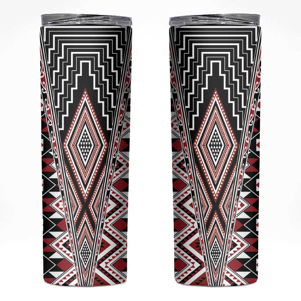 Red Aotearoa Tukutuku and Poutama Motif Skinny Tumbler LT03 Red - Polynesian Pride