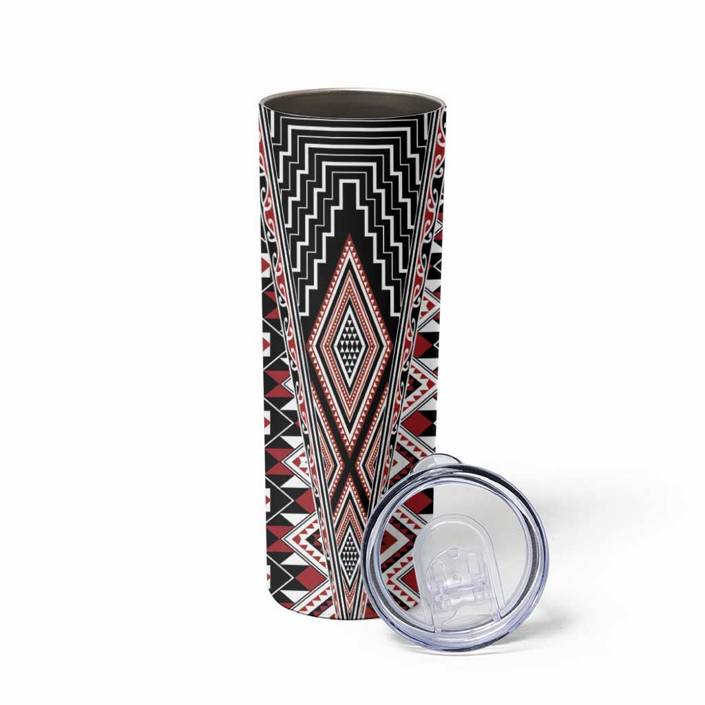 Red Aotearoa Tukutuku and Poutama Motif Skinny Tumbler LT03 - Polynesian Pride