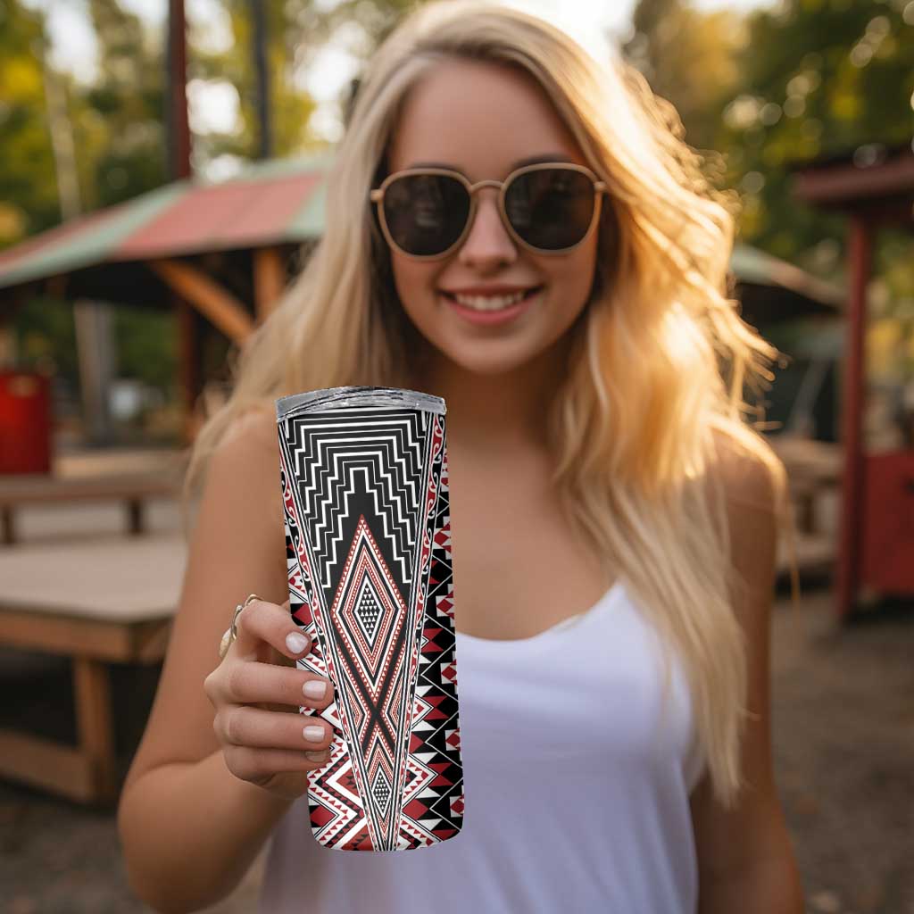 Red Aotearoa Tukutuku and Poutama Motif Skinny Tumbler LT03 - Polynesian Pride