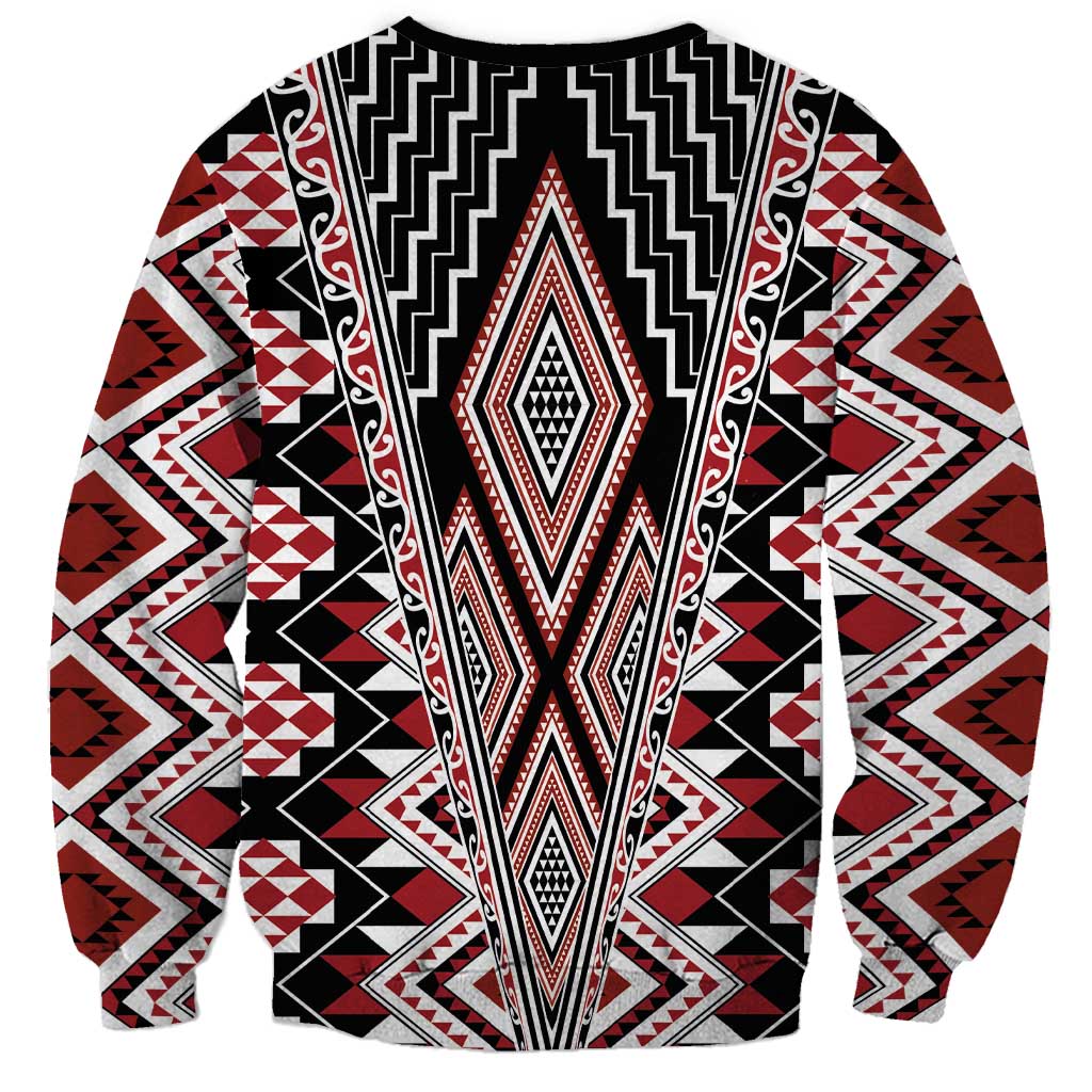 Red Aotearoa Tukutuku and Poutama Motif Sweatshirt
