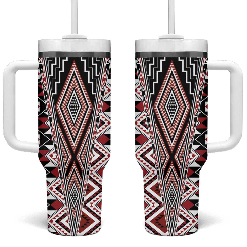 Red Aotearoa Tukutuku and Poutama Motif Tumbler With Handle LT03 One Size: 40 oz Red - Polynesian Pride