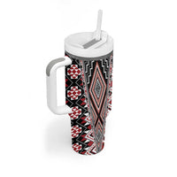 Red Aotearoa Tukutuku and Poutama Motif Tumbler With Handle LT03 - Polynesian Pride