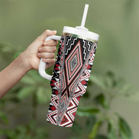 Red Aotearoa Tukutuku and Poutama Motif Tumbler With Handle LT03 - Polynesian Pride