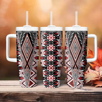 Red Aotearoa Tukutuku and Poutama Motif Tumbler With Handle LT03 - Polynesian Pride