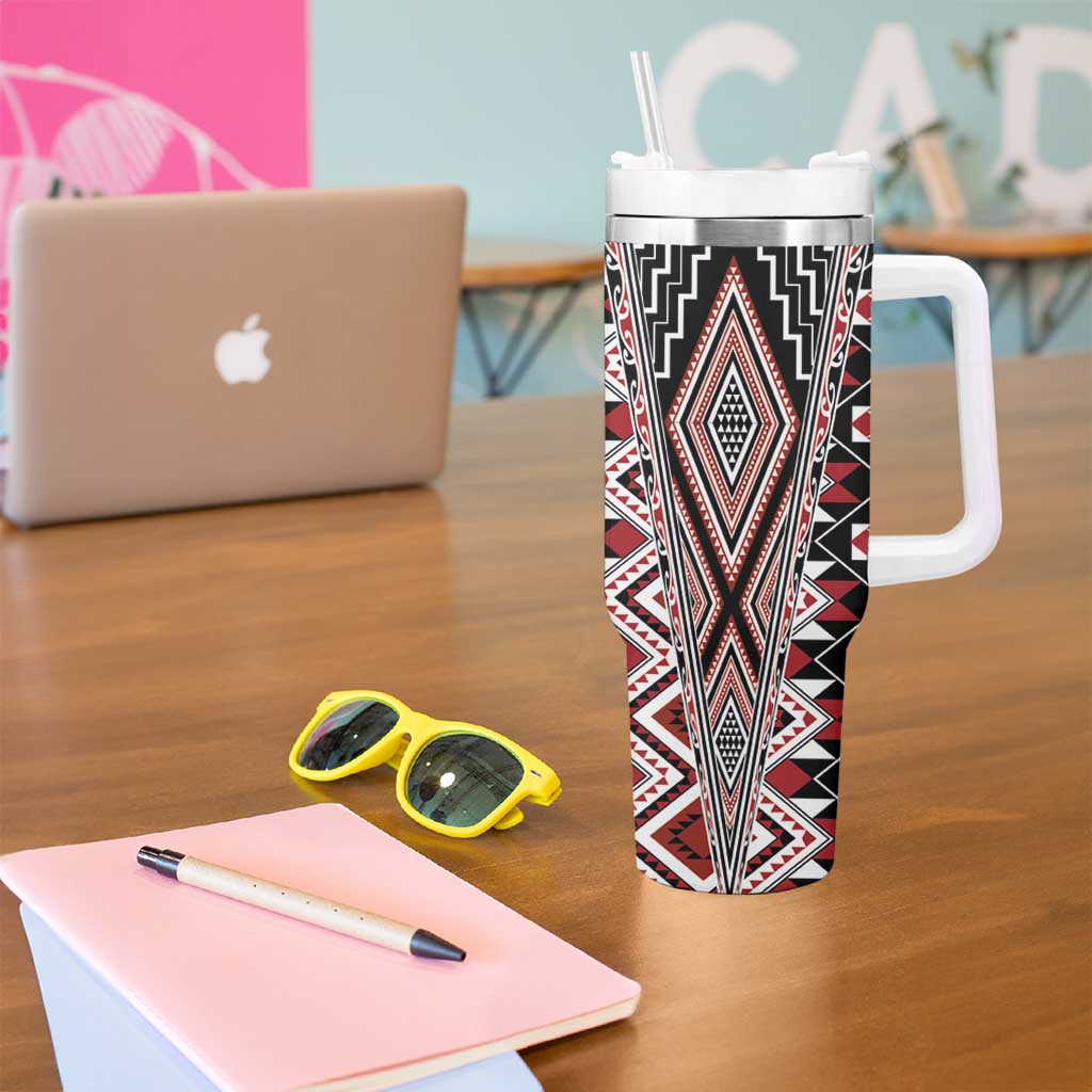 Red Aotearoa Tukutuku and Poutama Motif Tumbler With Handle LT03 - Polynesian Pride