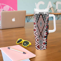 Red Aotearoa Tukutuku and Poutama Motif Tumbler With Handle LT03 - Polynesian Pride