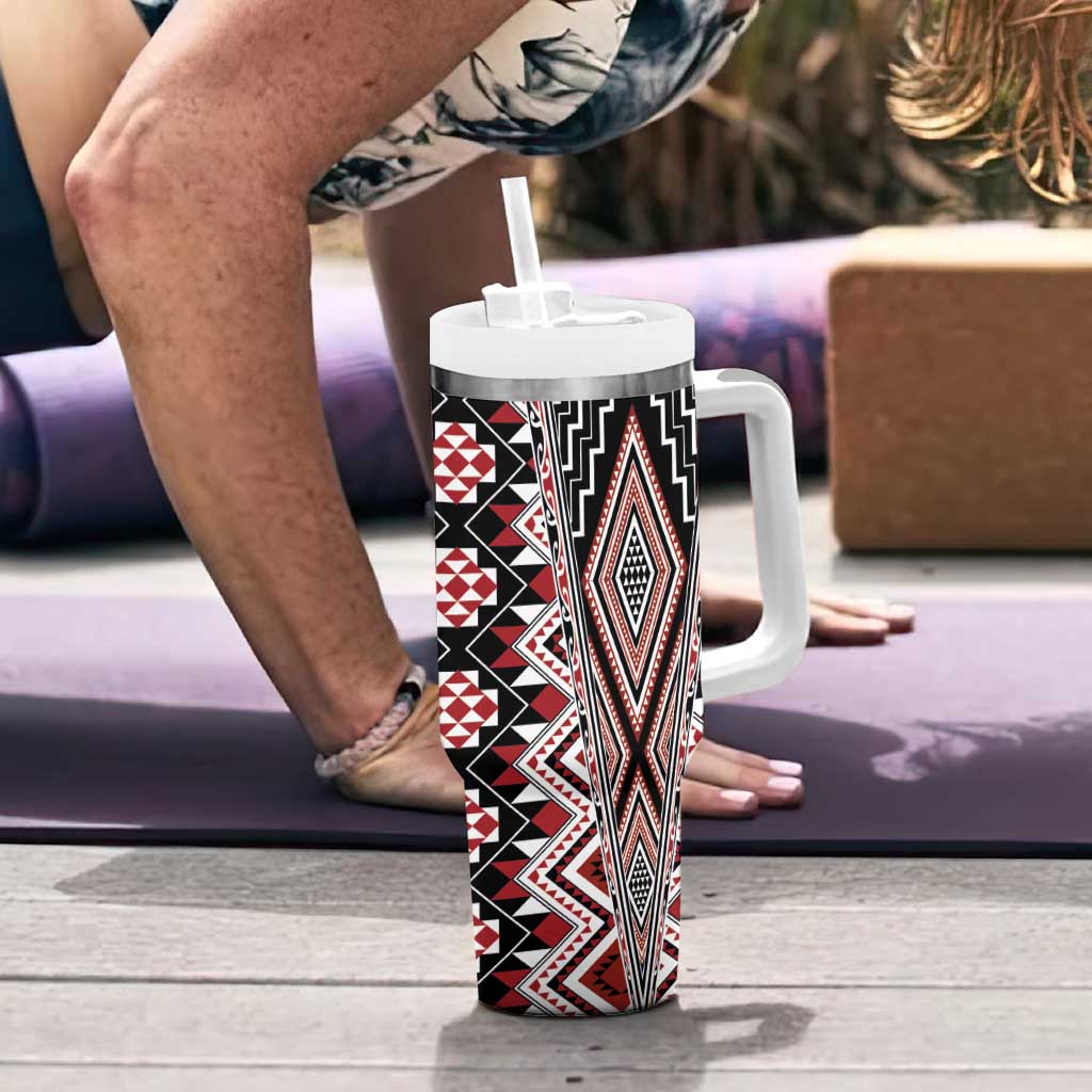 Red Aotearoa Tukutuku and Poutama Motif Tumbler With Handle LT03 - Polynesian Pride