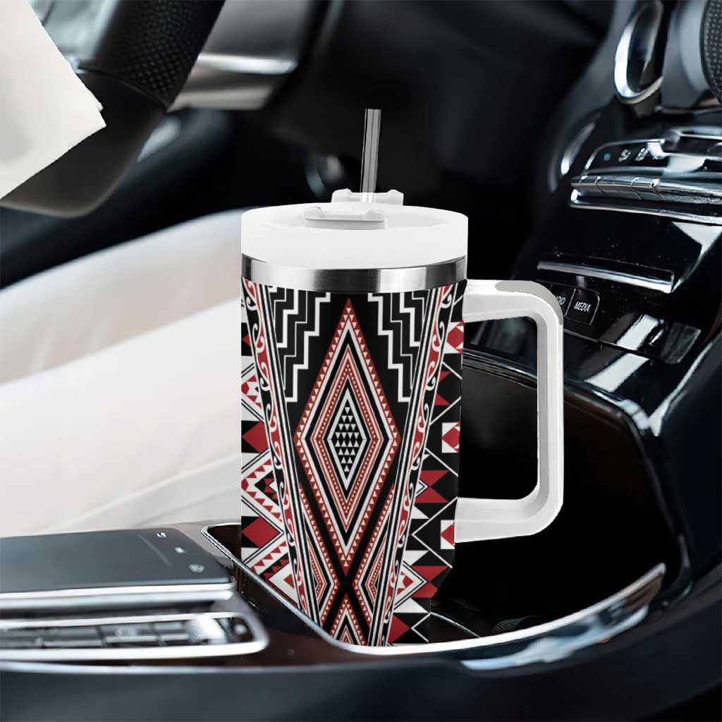 Red Aotearoa Tukutuku and Poutama Motif Tumbler With Handle LT03 - Polynesian Pride