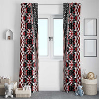 Red Aotearoa Tukutuku and Poutama Motif Window Curtain