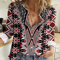 Red Aotearoa Tukutuku and Poutama Motif Women Casual Shirt LT03 Female Red - Polynesian Pride