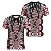 Red Aotearoa Tukutuku and Poutama Motif Women V-Neck T-Shirt LT03 - Polynesian Pride