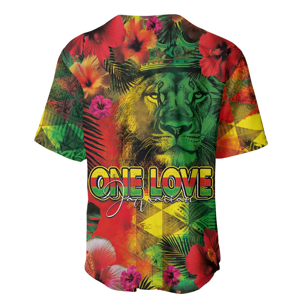 Hawaiian Reggae Baseball Jersey Tropical Plants and Tribal Kakau Tattoo-One Love Jawaiian