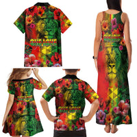 Hawaiian Reggae Family Matching Tank Maxi Dress and Hawaiian Shirt Tropical Plants and Tribal Kakau Tattoo-One Love Jawaiian