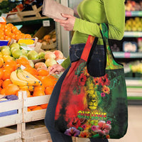 Hawaiian Reggae Grocery Bag Tropical Plants and Tribal Kakau Tattoo-One Love Jawaiian