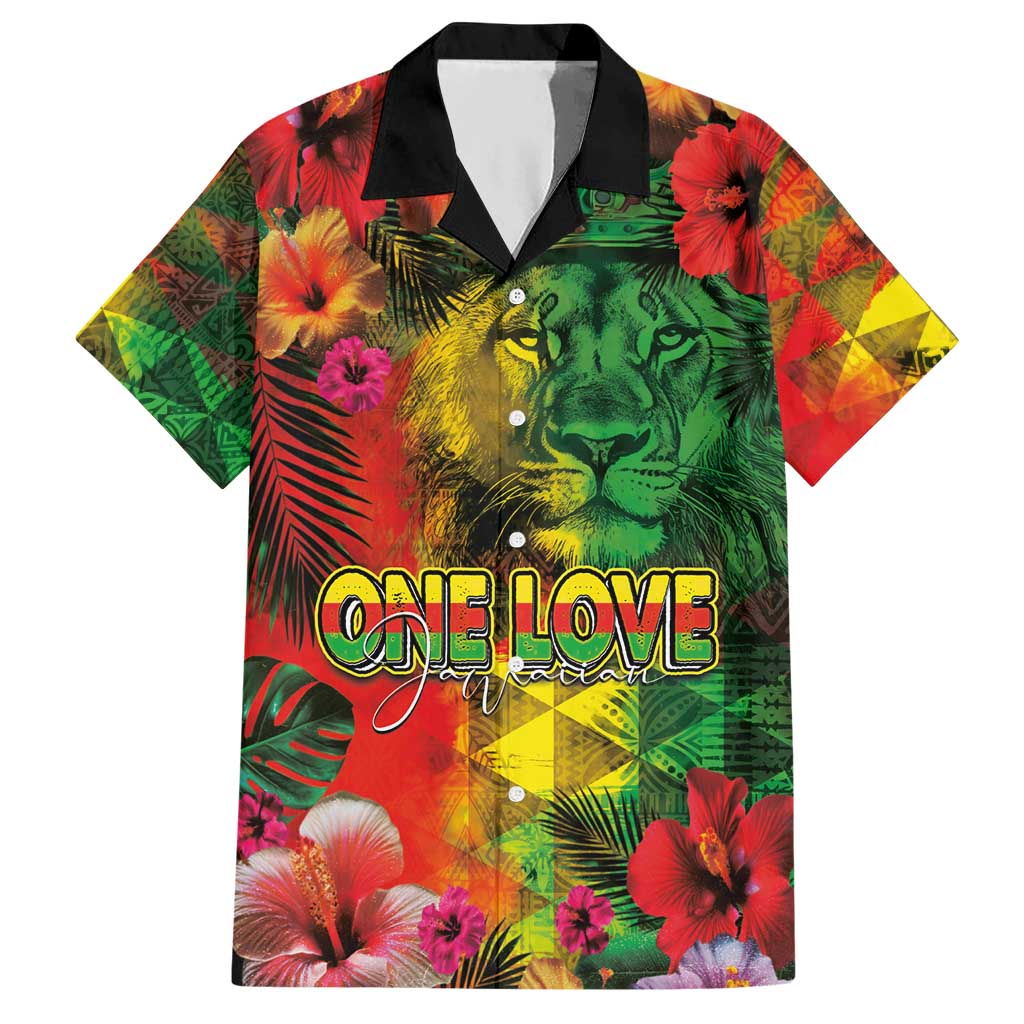 Hawaiian Reggae Hawaiian Shirt Tropical Plants and Tribal Kakau Tattoo-One Love Jawaiian