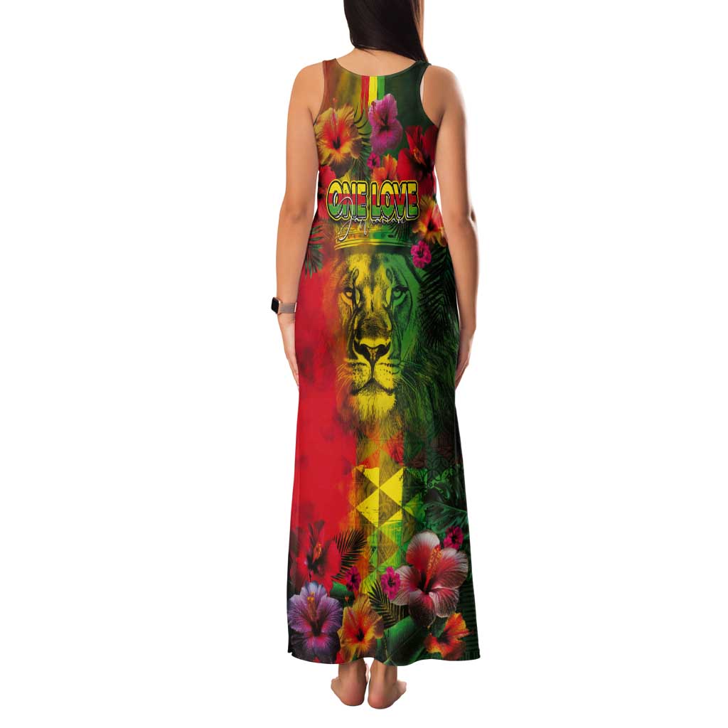 Hawaiian Reggae Tank Maxi Dress Tropical Plants and Tribal Kakau Tattoo-One Love Jawaiian