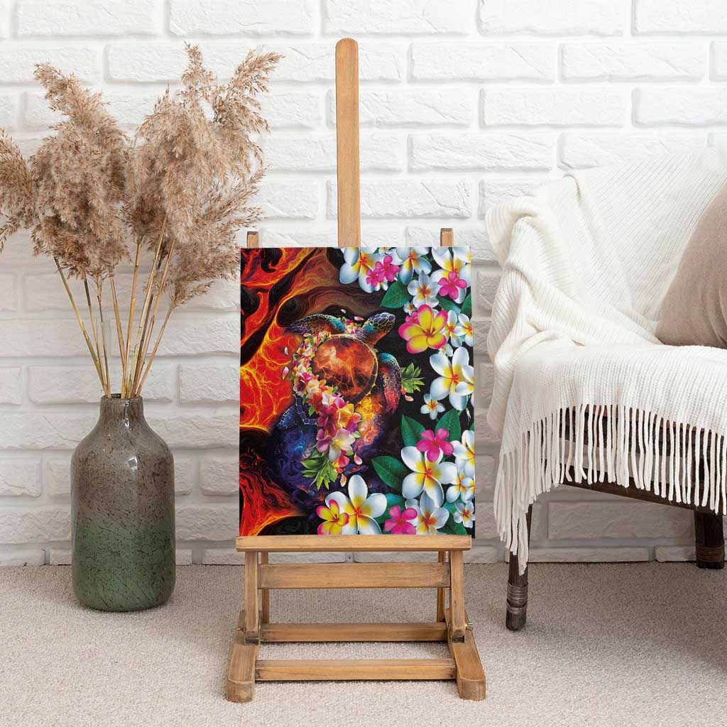 Hawaiian Lei Day Canvas Wall Art Colorful Plumeria and Volcanic Turtle with Abstract Lava Texture