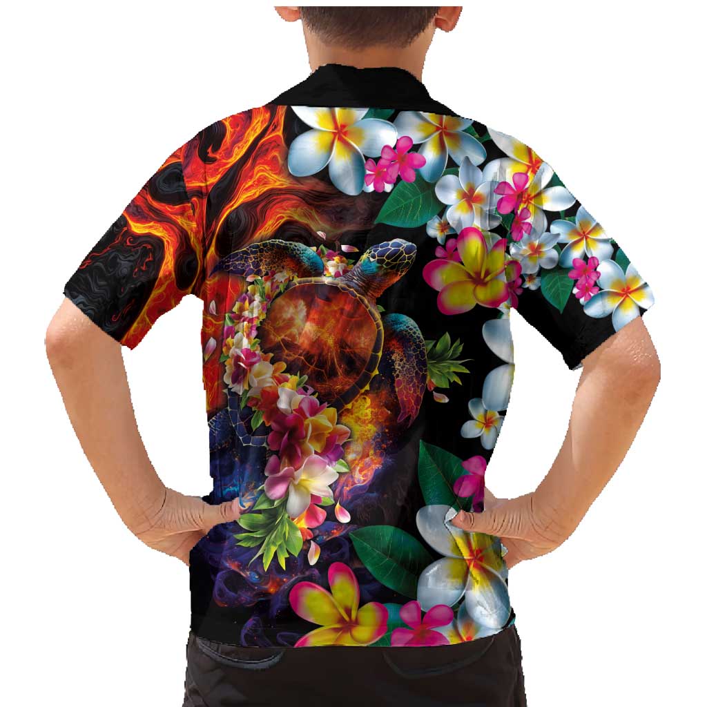 Hawaiian Lei Day Family Matching Mermaid Dress and Hawaiian Shirt Colorful Plumeria and Volcanic Turtle with Abstract Lava Texture