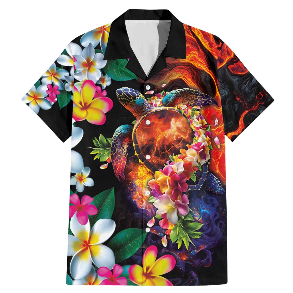 Hawaiian Lei Day Family Matching Mermaid Dress and Hawaiian Shirt Colorful Plumeria and Volcanic Turtle with Abstract Lava Texture