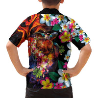 Hawaiian Lei Day Family Matching Puletasi and Hawaiian Shirt Colorful Plumeria and Volcanic Turtle with Abstract Lava Texture LT03 - Polynesian Pride