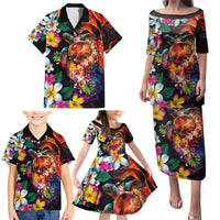 Hawaiian Lei Day Family Matching Puletasi and Hawaiian Shirt Colorful Plumeria and Volcanic Turtle with Abstract Lava Texture LT03 - Polynesian Pride