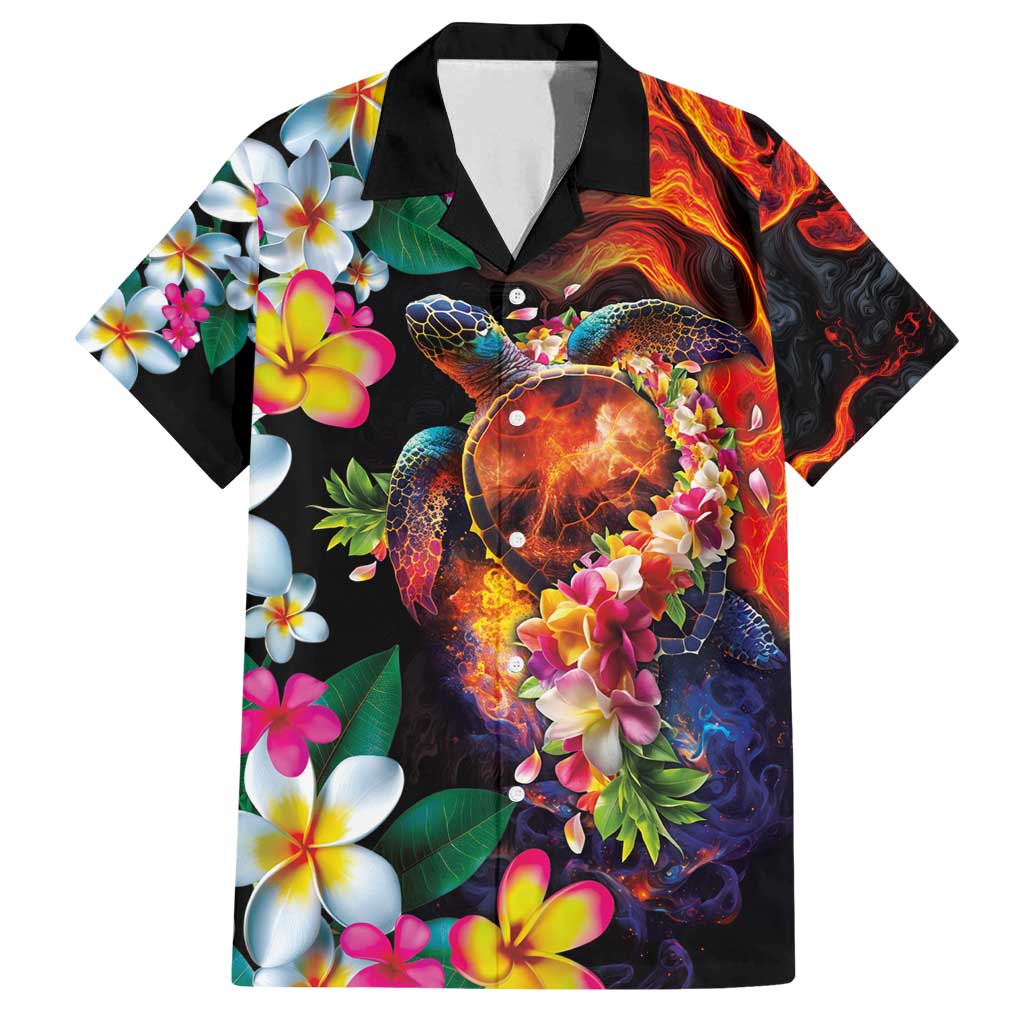 Hawaiian Lei Day Family Matching Summer Maxi Dress and Hawaiian Shirt Colorful Plumeria and Volcanic Turtle with Abstract Lava Texture