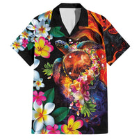 Hawaiian Lei Day Family Matching Tank Maxi Dress and Hawaiian Shirt Colorful Plumeria and Volcanic Turtle with Abstract Lava Texture