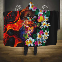 Hawaiian Lei Day Hooded Blanket Colorful Plumeria and Volcanic Turtle with Abstract Lava Texture