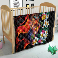 Hawaiian Lei Day Quilt Colorful Plumeria and Volcanic Turtle with Abstract Lava Texture