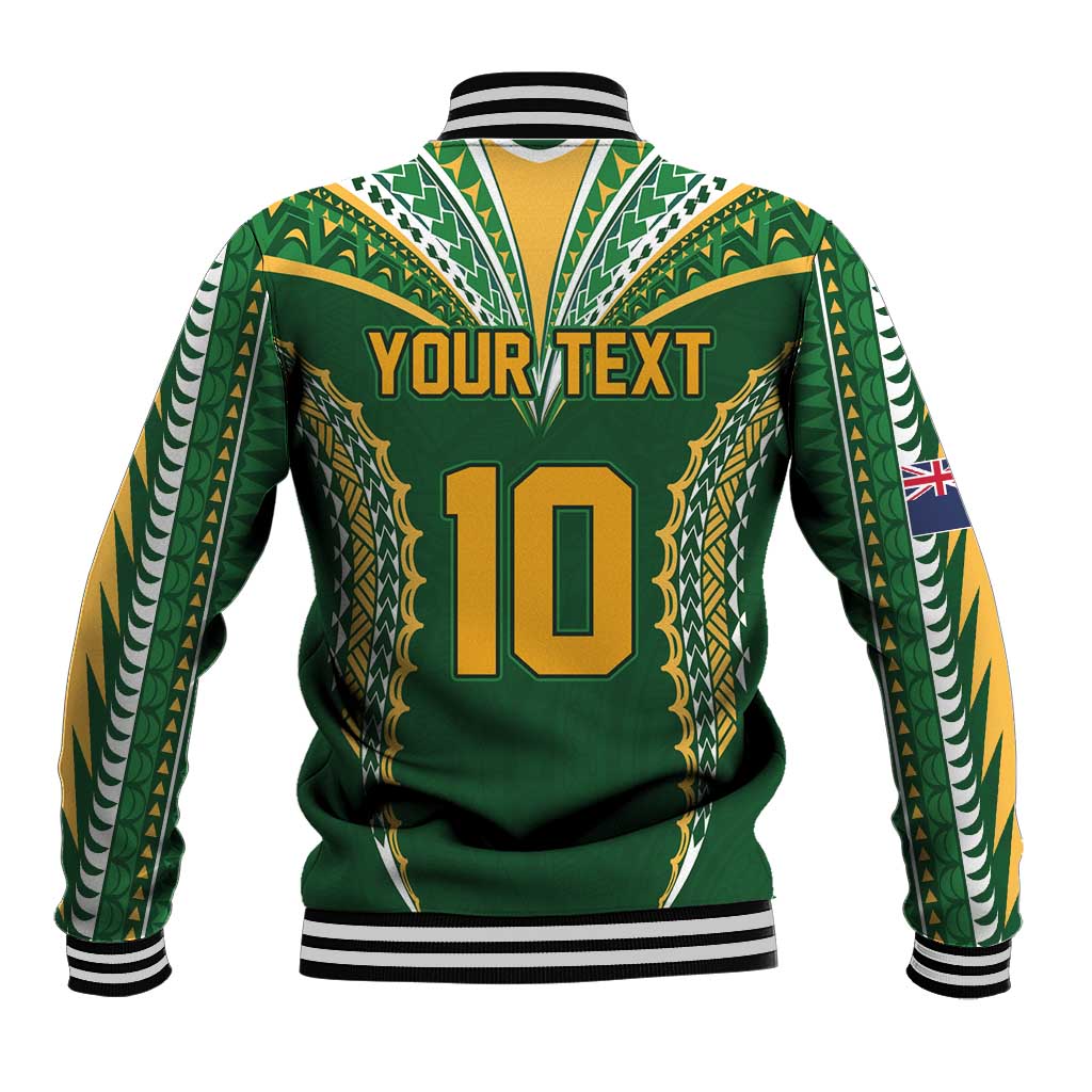 Custom Cook Islands Rugby League Baseball Jacket Tatau Tribal Pattern-Special Edition Green Color