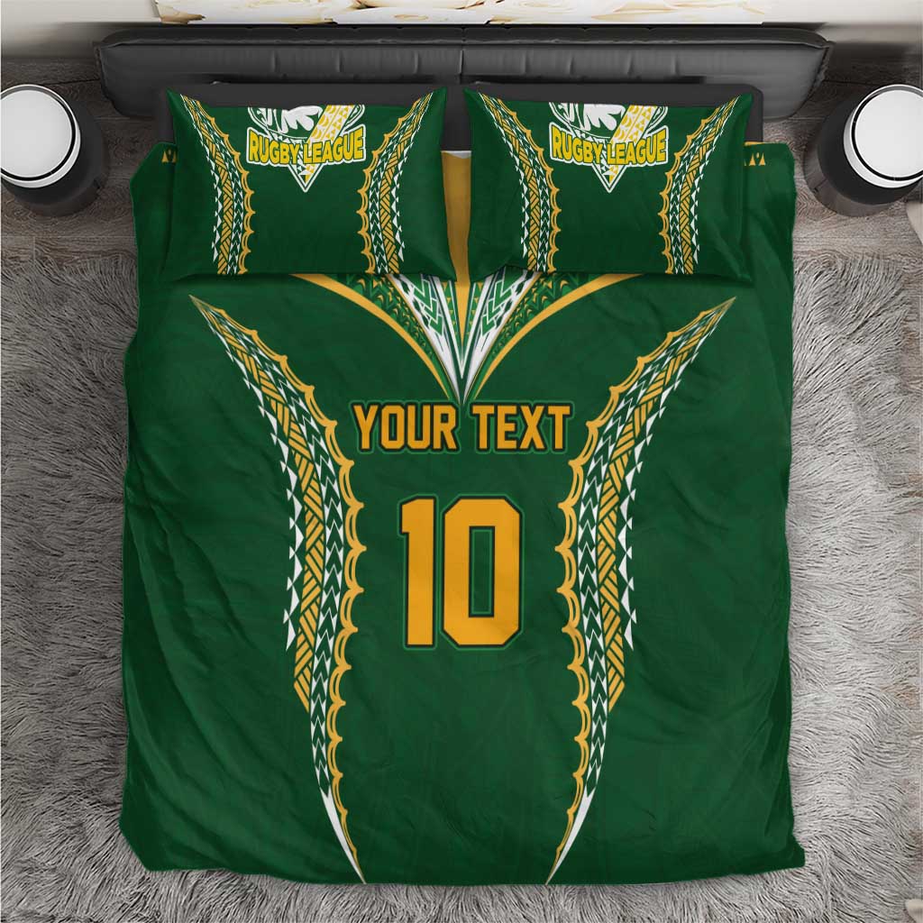 Custom Cook Islands Rugby League Bedding Set Tatau Tribal Pattern-Special Edition Green Color LT03 Green-Yellow - Polynesian Pride