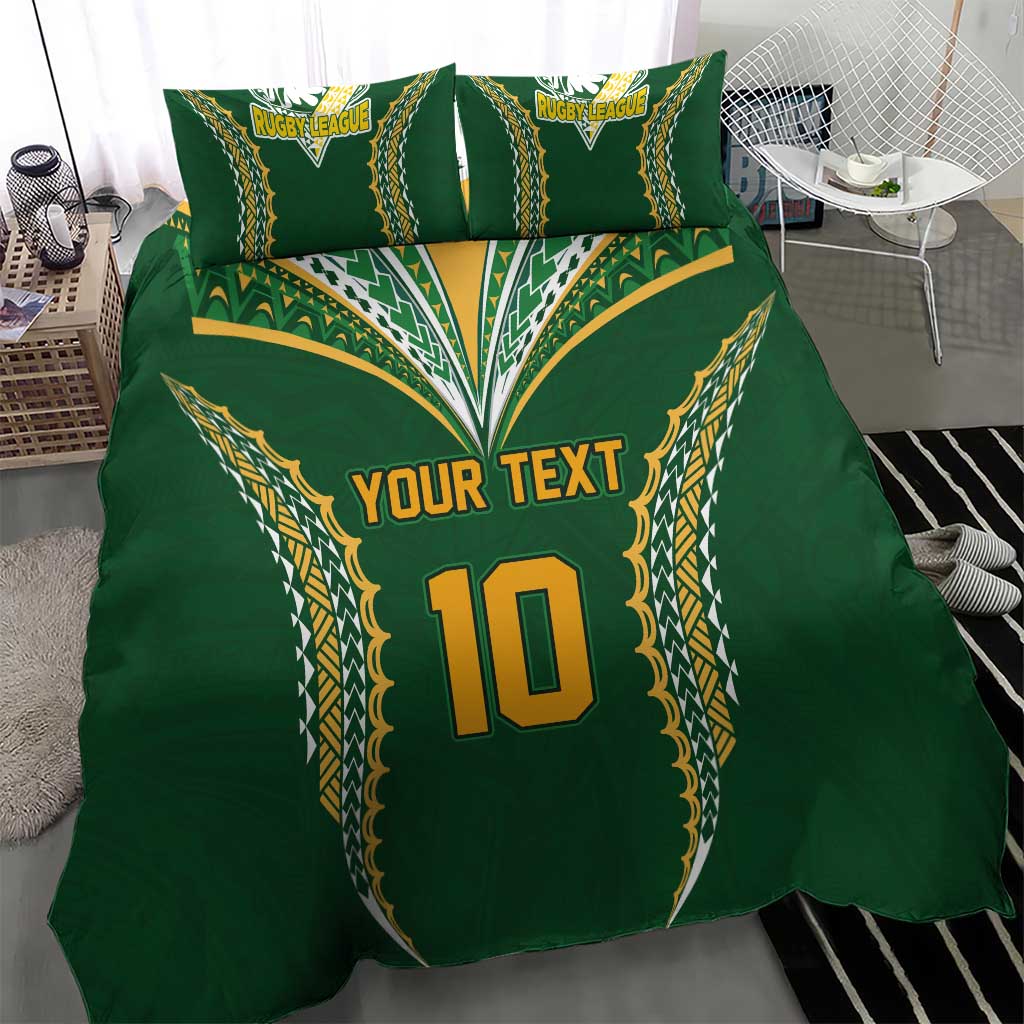 Custom Cook Islands Rugby League Bedding Set Tatau Tribal Pattern-Special Edition Green Color LT03 - Polynesian Pride