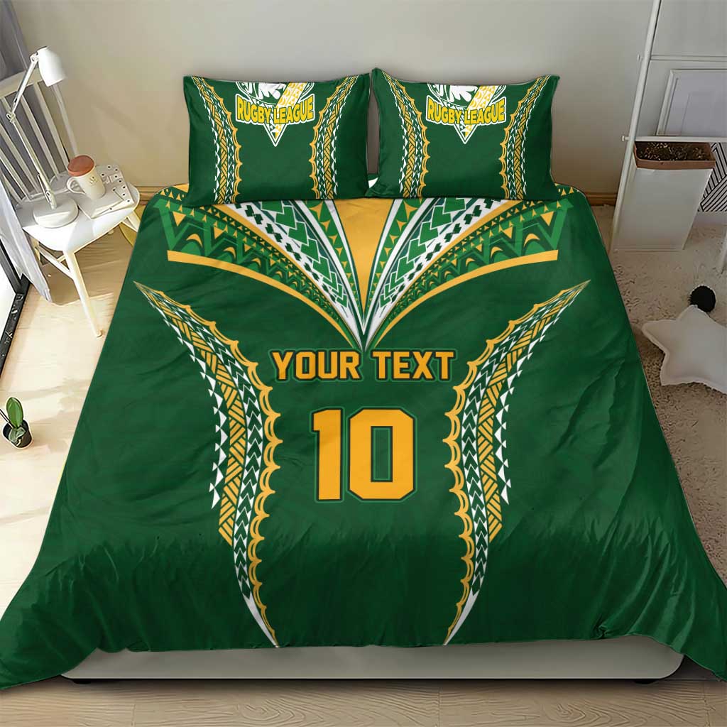 Custom Cook Islands Rugby League Bedding Set Tatau Tribal Pattern-Special Edition Green Color LT03 - Polynesian Pride
