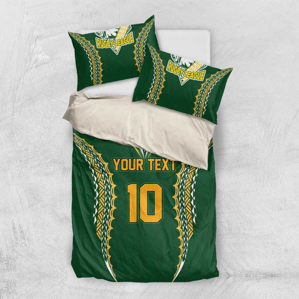 Custom Cook Islands Rugby League Bedding Set Tatau Tribal Pattern-Special Edition Green Color LT03 US Twin 172cm x 218cm Green-Yellow - Polynesian Pride