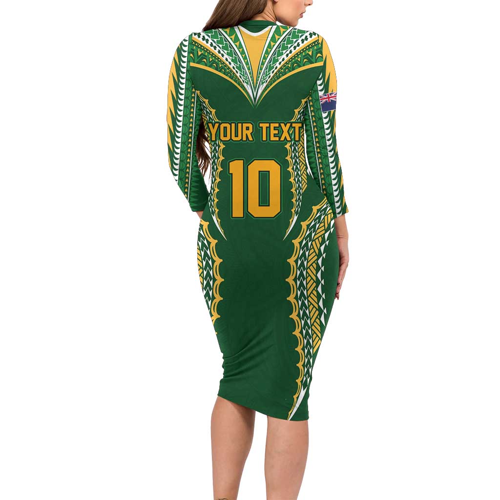 Custom Cook Islands Rugby League Family Matching Long Sleeve Bodycon Dress and Hawaiian Shirt Tatau Tribal Pattern-Special Edition Green Color