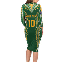 Custom Cook Islands Rugby League Family Matching Long Sleeve Bodycon Dress and Hawaiian Shirt Tatau Tribal Pattern-Special Edition Green Color
